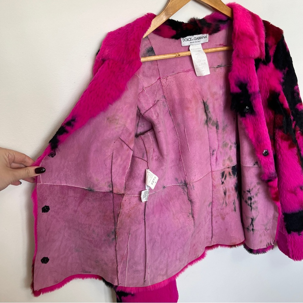 Dolce & Gabbana Fall/Winter 1999 Pink & Black Fur Lapin Tie Dye Rabbit Coat - Picture 5 of 10